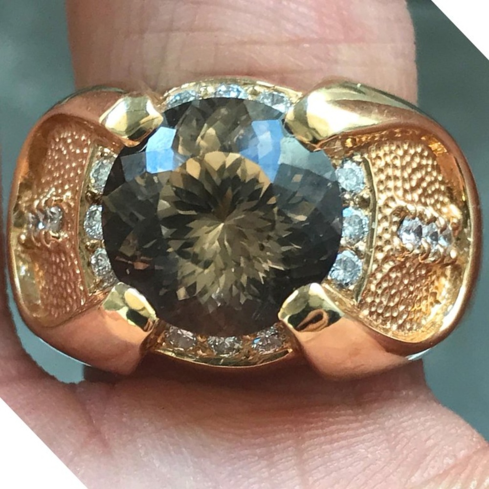 6.5 Carat TW Round Topaz and Diamond Mens Ring